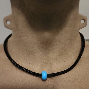 Black Braided Necklace with Blue Bead